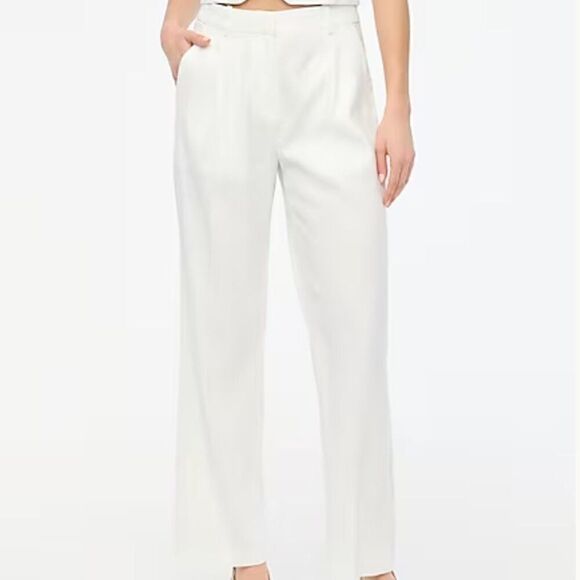 J. Crew Factory Linen-blend wide-leg pleated trouser pant white NWT size 10 - Picture 1 of 8
